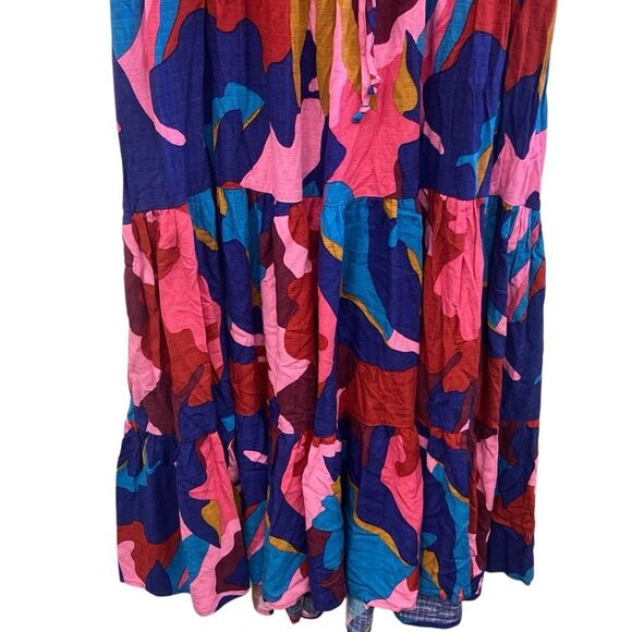 Mister zimi Zuri rayon colorful V-Neck midi dress balloon sleeve size 10 #720 - Picture 4 of 13
